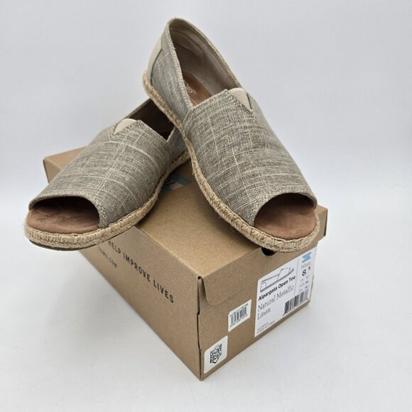 TOMS Shoes Women 8.5 Alpargata Cupsole Slip On Natural Metallic Linen Open Toe - Picture 1 of 9